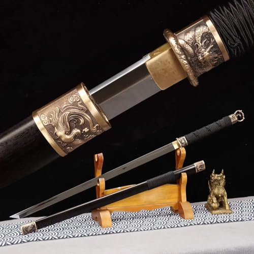 101cm langes Tang-Schwert mit Kupferringkopf,verspiegelte Kohlenstoffstahl-Handwerkskunst + Massivholzscheide,chinesisches handgefertigtes gerades Schwert,Kampfsport-Trainingsschwerter,Sammlerschwert