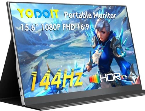 Yodoit 144Hz Portable Monitor, 15.6 1920×1080P FHD High Refresh Rate Screen, IPS Display with USB Type C Port and Built-in Speakers, with Smart Cover, Compatible with PC, Laptop, MacBook