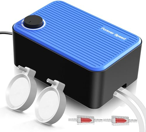 Forever Speed Aquarium Air Pump Silent Ultra <40dB, 8W Adjustable Aerator Fish Tank Air Pump Silent for Aquarium Oxygen Pump with 2 outlet Accessories up to 600L, 480L/H