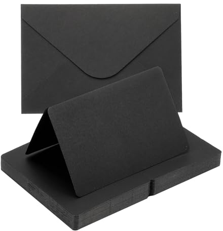 PATIKIL Tarjetas Y Sobres En Blanco 4x6, 50 Juegos De Tarjetas De Notas Plegables Y Sobres En Blanco Para Bodas Invitaciones DIY Cumpleaños, Negro