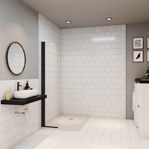 Paroi de douche retour pivotant mural noir 45cm en verre 8mm trempé anticalcaire AICA paroi de douche à l'italienne pivotante Hauteur 200cm