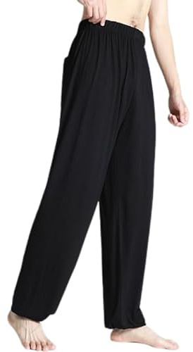 Men's Kung Fu Pants for Tai Chi & Martial Arts Training - Chinese Lantern Trousers with Elastic Waist, Lightweight Flowfit (US, Alpha, 3X-Large, Regular, Regular, Black)