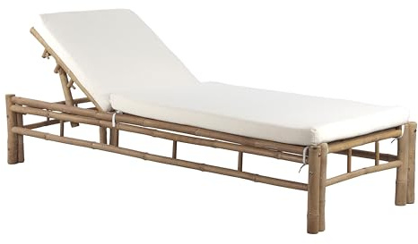 Brigros - Lettino Prendisole In Bambù 199x74x83 Cm Con Cuscini Spessi 7 Cm, Lettino Da Giardino Da Esterno Elegante E Resistente, Sdraio In Legno Da Esterno Con Schienale Reclinabile (Bianco)