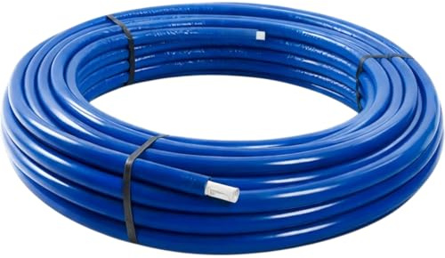 Tubo Multistrato Rivestito PERT Coibentato Rivestito con Guaina Isolante Ø16 Ø20 Ø26 Ø32 Rotoli 25 50 m per Impianti Acqua Calda Fredda e Riscaldamento Uso Professionale (BLU, ⌀16 X 25MT)