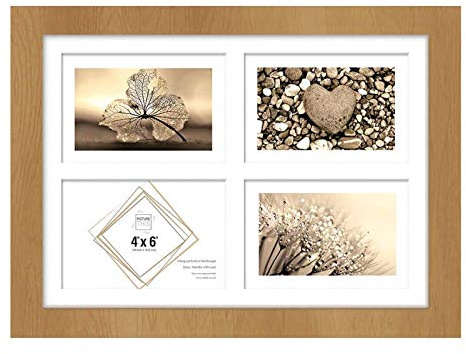 Multi Aperture Photo Frames 4x6-4 Aperture Frame Brown Wood Effect Multiple Collage Picture Frames with Mount & Glass Front, Bulk Pack of Wall Hanging Multi Photo Frames for Home Gallery Events (1)