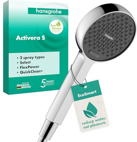 hansgrohe Activera Select S - wassersparender Duschkopf 8 l/min (EcoSmart), Handbrause mit 2 Strahlarten, runde Duschbrause, Sparduschkopf mit Antikalk-Funktion, Chrom, 28033000