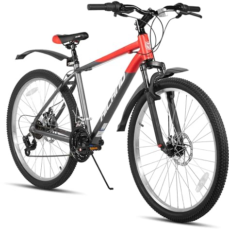 HILAND Bicicleta de Montaña 27,5 Pulgadas, 18 Velocidades, MTB con Horquilla de Suspensión, Cuadro de Aluminio y Frenos de Disco, para Hombre y Mujer, Naranja