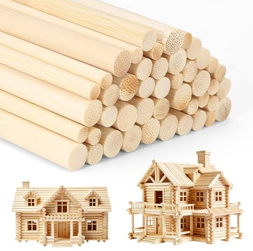 Holzstäbe zum Basteln Rund Länge 30cm - 45 Stück Holzstäbchen Ø 6mm Ø 8mm Ø 10mm,Zuckerwatte Stäbe Glatt und Gratfrei,Rundholz Bastelholz für Modellbau und Deko