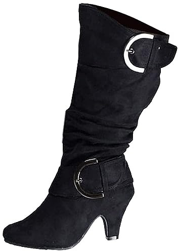 Onsoyours Bottes de Femme Daim Stiletto Talons Haut Sexy Boots Automne Hiver Mode Casual Chaussures Bottes Longues