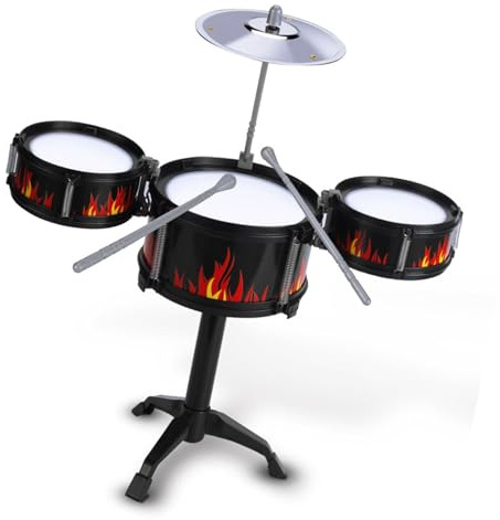 RASTKY Jazz Drum Set Easy Operation Kids Drum Cymbal Kit, Learning Coordination and Rhythm, Safe Design for Toddlers (QF‑3016 Black Circle)