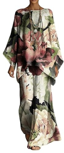 Mfhmom Tute Donna Complete Eleganti Estive Abbigliamento Cotone Manica Pipistrello Pantalone Largo Completi Mare Viaggi Curvy Due Pezzi Comodo Etnico Loungewear Fresco Stile Bohemien Set (10,3XL)