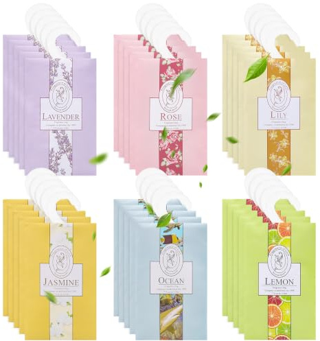 30Pcs Wardrobe Fresheners, Drawer Freshener For Clothes, Scented Drawer Sachets With 6 Fragrances, Long-Lasting Aroma for Clothes Storage, Wardrobe Clothes, Suitcases and Car Interiors