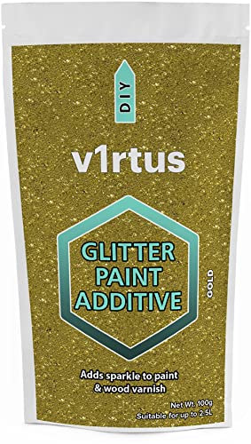 v1rtus Glitter Paint Additive - Gold | 100g Metallic Flakes for Adding Sparkle to Paints & Wood Varnish | Add to Emulsion, Acrylic & Latex for Indoor Sparkly Walls