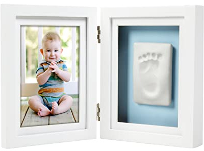 Pearhead Babyprints Newborn Baby Handprint and Footprint Desk Photo Frame & Impression Kit, Excellent Mothers Day, Baptism or Christening Gift, White