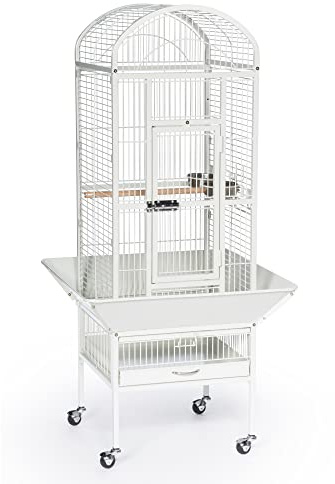 Prevue Pet Products Dome Top Bird Cage - Powder‑Coated Steel Cage with Wheels, Push Button Locks, Seed Guards and Perch, Ideal for Cockatiels, and All Small-Medium Sized Birds - Chalk White
