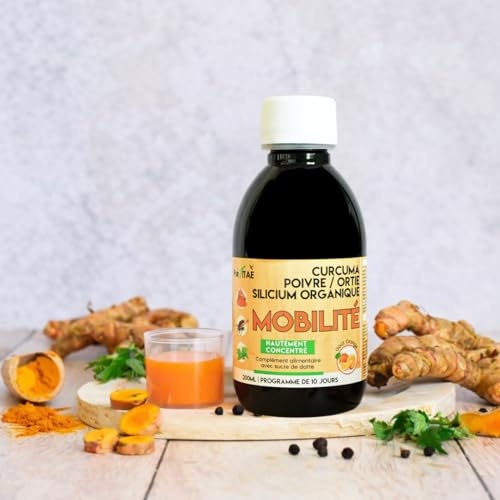 Mobilité Articulations Pur Vitaé – Curcuma + MSM + Glucosamine + Chondroïtine + Silicium Organique – Tendons, Cartilage & Inflammation – Hautement Concentré – Goût Orange – 200 ml