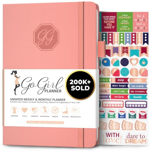 GoGirl Planner Pour Femmes - Agenda Hebdomadaire Format A5, Journal Des Objectifs et Agenda Pour Améliorer la Gestion Du Temps. Non Daté - Commence à n'importe Quel Moment, Dure 1 An - Pêche Rose