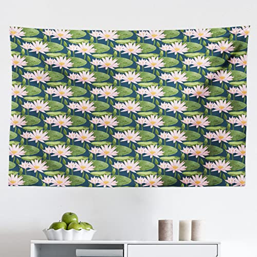 Ambesonne Lily Flower Tapestry, Hand Drawn Style Pink Blossoms on a Pond Aquatic Flora Feng Shui Garden, Fabric Wall Hanging Decor for Bedroom Living Room Dorm, 45 X 30, Multicolor