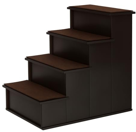 PawHut 4 Step Dog Steps for Bed, 40 x 59 x 54.2 cm, Dark Brown | Wooden Dog Steps for Sofa, Pet Stairs for Bed Couch, Non-Slip Carpet, Cats Puppies