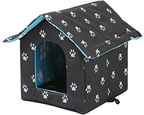 Outdoor Cat House, Cat Houses for Outdoor Cats, Weatherproof Warm and Insulated Cat House with Transparent Curtain Pet House, Stray Cats Shelter (Black, Large-Houses)