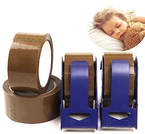 WELSTIK Paketklebeband Braun mit 2 Plastik Abroller, 4 Rollen Packband，48mm x 50m，geräuschloses Verpackungsband für Versand, Verpackung, Versiegelung