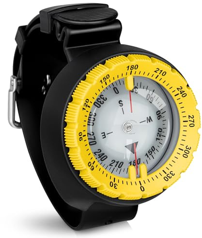 Scuba Compass, Professional Waterproof 5ATM Dive Wrist Compass with TPU Band for Outdoor Sports Diving, Sailing, Hiking, Survival Emergency (Yellow)