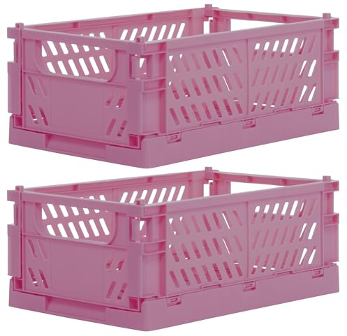 Brandsseller Lot de 2 boîtes à provisions pliables - 25 x 16,5 x 10 cm - Panier à provisions solide - Panier de transport empilable - Rose