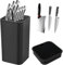 Universal Knife Block Without Knives, Square Black Knife Holder with Detachable Design, Space-Saving Knife Storage Organizer for Kitchen Countertop, Easy to Clean Knife Stand Holder Rack