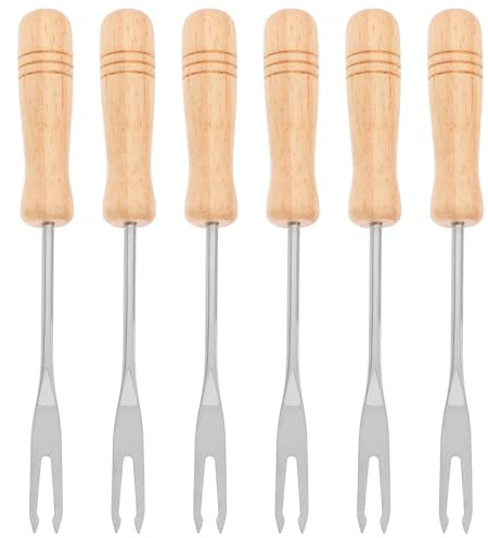 DRESSOOS 6 Piezas Tenedores para Fondue de Chocolate y Queso con Mango de Madera Inoxidable Resistente Mini Tenedores para Frutas y Postres Portátiles para Barbacoa y Viaje