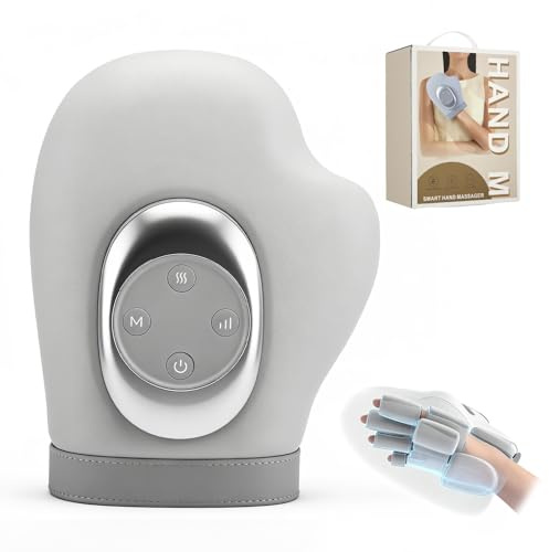 Massaggiatore mano con calore & compressione contro artrosi & stanchezza manuale, 3 modalità, 3 livelli calore, 5 livelli pressione, guanto ricaricabile, regalo relax