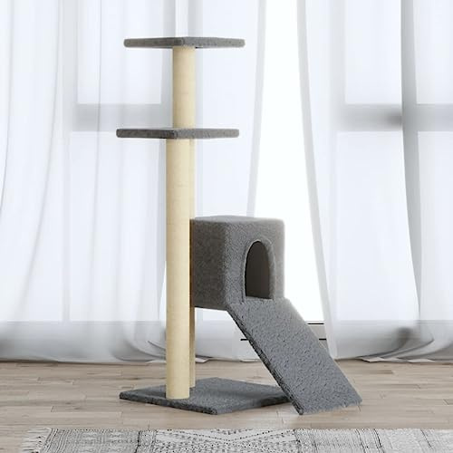 Tiragraffi per gatti con colonne in sisal e accogliente casetta, albero per gatti con colonne tiragraffi in sisal per arrampicata, graffi e riposo, tiragraffi con colonne tiragraffi