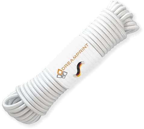 Dreamprint Corda espandibile, 30 m, colore bianco, 4 mm, diametro – corda in gomma, corda elastica per interni ed esterni, resistente alle intemperie e allo strappo, ideale per il fissaggio del