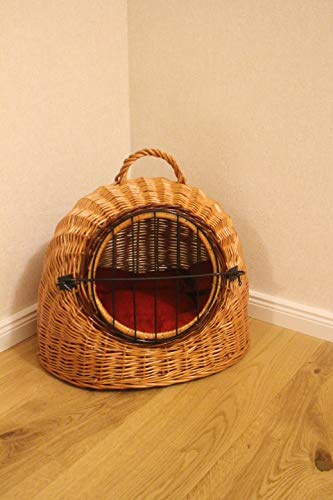 Marcus Katzentransportkorb aus Weide mit Metallgitter und Kissen Weidenkorb Katzenkorb Tierkorb Natur Braun