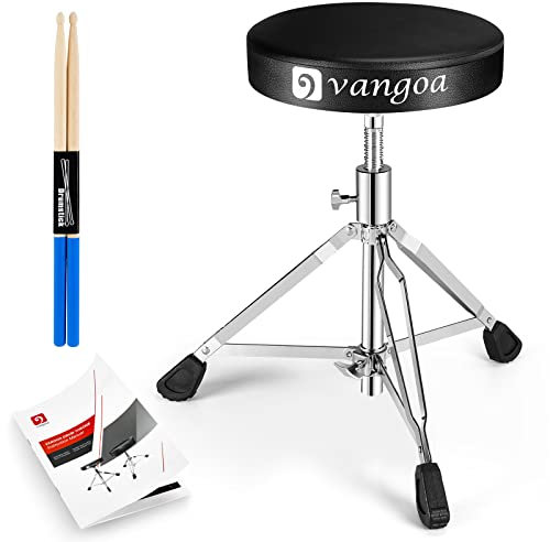vangoa Drums Hocker mit Trommelstöcken,Schlagzeughocker Klappbarer,Leichter,Höhenverstellbarer,45-60cm,Runde Dick Gepolstert Gummifüßen Schlagzeug Kinder Erwachsener