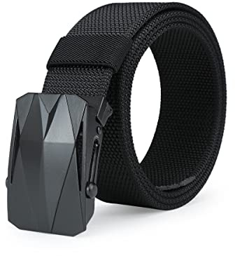 TEAMMAO Bälte män tygbälte taktisk militär nylon stor midja 110–200 cm automatiskt spänne utan hål herrbälte 3,8 cm presentförpackning., svart, Für Taille 86cm-95cm (Länge 120cm)