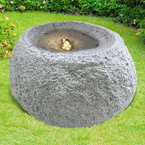 Gartenbrunnen, Brunnen, Zierbrunnen, Zimmerbrunnen, Springbrunnen, Brunnen mit LED-Licht 230V Wasserfall Wasserspiel für Garten, Gartenteich, Terrasse (Granit-QUELLSTEIN)