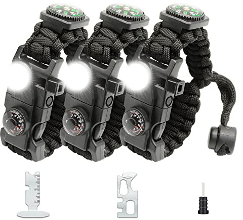 NVioAsport 20 in 1 Paracord Bracelet, Adjustable Gear Kit with SOS LED Light, Fire Starter, Bigger Compass, Survival Whistle, Perfect for Camping, Hiking, Fishing, Survival Bracelet