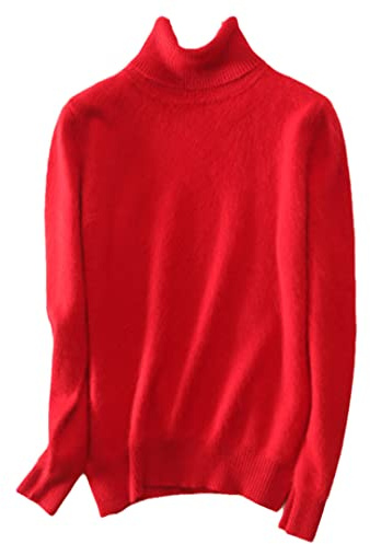Disimlarl Dam höst varm mink kashmir mjuk polokrage tröjor pullovers, Röd, M