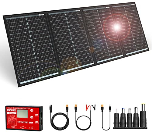 DOKIO Solpanel vikbar 200 W 36 V kit monokristallin med solladdningsregulator och PV-kabel (för 24 V bilbatteri, AGM, gelbatteri, syrabatteri) flöde, förpackad och går