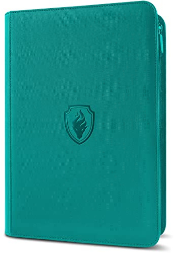 Premium Zip Card Binder, Fabmaker 9 Pocket Trading Card Binder, PU Cover Zipper Card Collection Album, Sturdy 360 Side-Loading Card Folder Holder for Game & Sports Cards, Turquoise