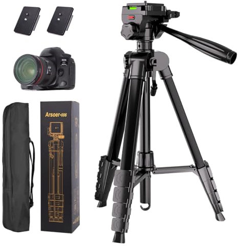 Kamera Stativ, 175cm Aluminium Videostativ mit Fluidkopf für Sony/Nikon/Canon, Leichtes Telefonstativ mit 2 QR-Platten/Drehbarer Handyhalter/Fernbedienung, Kann für Tiktok, Vlog (Schwarz-175)