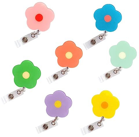 7stück Blumen Ausweishalter, niedliche, atabilem Namenclip, bunte, Schlüsselbänder, Zubehör für Krankenschwestern, Lehrer, Studenten, Büroangestellte