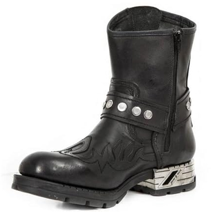 Botas De Vaquero De Cuero para Hombres Punk Hebilla Western Botas de Caballero Cremallera Montar Moto Botas,Negro,43 EU