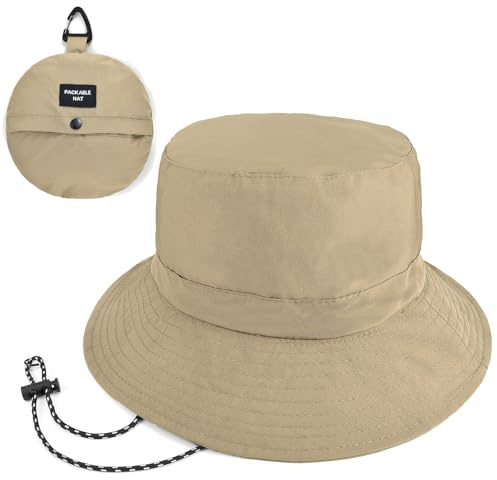 EINSKEY Packbar hinkhatt med hakrem för män kvinnor, snabbtorkande justerbar solhatt för strand safari fiske vandring UV-skydd, 02 kaki, one size