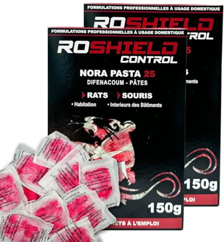 Roshield Anti Rats & Souris 300g Forte Infestation Habitation et Cuisine Efficace dès la 1ère Ingestion Idéal pour Lieux Secs & Humides (300g, 20x15g)