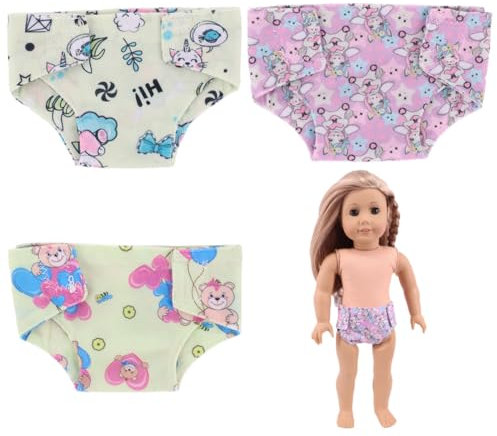 GXGM 3 Stück Baby Windeln, Puppenwindeln Für Baby Puppen, Puppen Zubehör, Zubehör Für Puppen 30-45 cm, Born Windeln 43 cm Wiederverwendbar(3Stil,B)