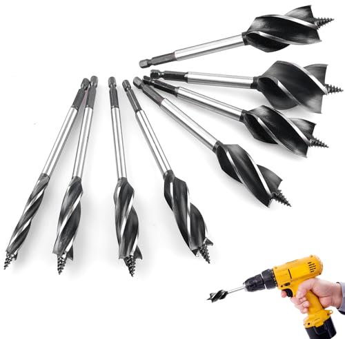 Asfrode 8 Stück Stahl Bohrer Holzbohrer Schlangenbohrer, 10/16/18/20/22/25/32/35mm Selbstvorschub mit 1/4 Zoll Sechskantschaft Holzbohrer Erweitern Schneckenbohrer