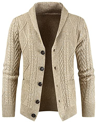 Maglione da uomo lavorato a maglia | Giacca in maglia grossa | Maglione con colletto a scialle a maniche lunghe | Maglione pesante in maglia a trecce | Cappotto casual con bottoni | Maglione invernale