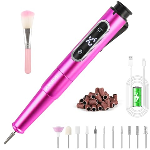 GUPAY Fresa per unghie senza fili, lima elettrica professionale, fresa per unghie in gel 25000 giri/min, 5 velocità, ricaricabile USB, set di pedicure per cuticole Shellac gel acrilico