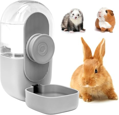 Kenond 28oz Hanging Automatic Rabbit Water Bottle, Guinea Pig Water Bottle No Drip, Gravity Water Dispenser for Cage, Suitable for Guinea Pig, Bunny, Hamsters and Other Small Animals(Gray)